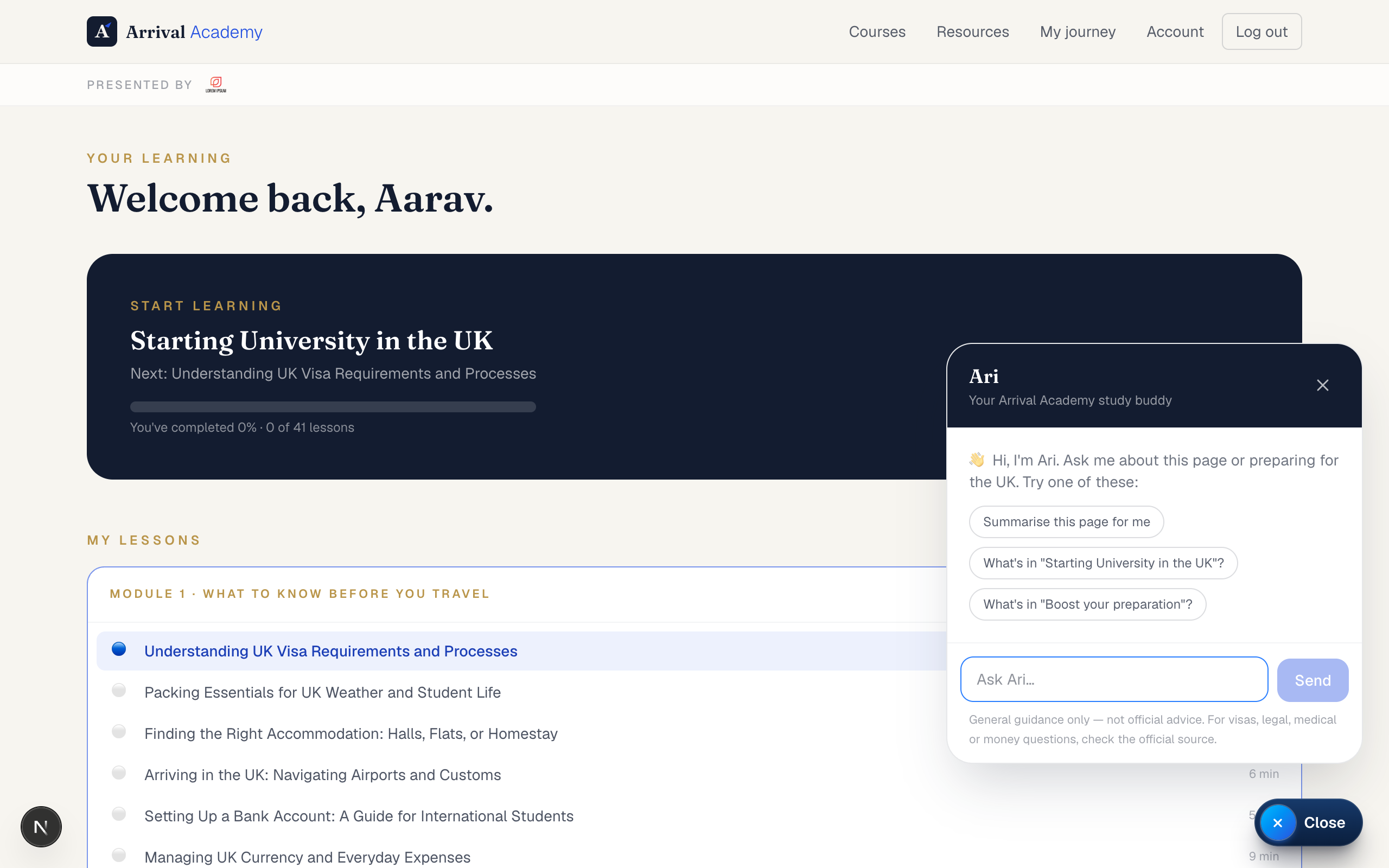 The Ari AI study assistant